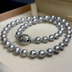 照り強✨　あこや真珠　パール　ネックレス　ドロップ　ブルーグレー　SILVER