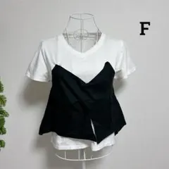 チャオパニック・F 半袖Tシャツ ビスチェ ホワイト/ブラック Vネック