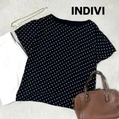 INDIVI インディヴィ ドット柄　袖フレアブラウス カットソー裏地 38