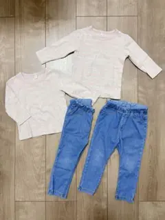 【美品】無印良品　長袖　長ズボン　ロンT スキニー　ジーンズ　双子　80 90
