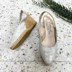 【美品✨】Gaimo エスパドリーユサンダル ウェッジソール 22.5 シルバーのサムネイル