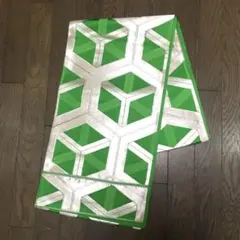 袋帯 グリーン 亀甲柄 シルバー