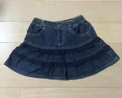 【110】デニムスカート キッズ 女の子 ティアードスカート レース フリルのサムネイル