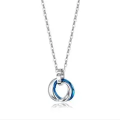 シルバー 青 リング ネックレス 2つのリングのペンダント