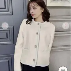 Lady ノーカラージャケットアウターホワイトベージュのサムネイル