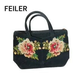 FEILER ハンドバッグ ブラック 花柄 シュニール織 トートバッグ