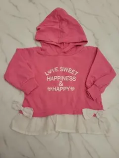 女の子ベビー リボン付きピンクのパーカー 90