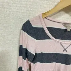 ボーダー長袖Tシャツ ピンク グレー　Sサイズ