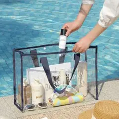 防水バック　紺　クリアバック　プール　海　ビーチ バック　透明　温泉　PVC