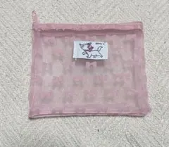 Disney でおしゃれキャット マリーちゃん リボン柄　メッシュポーチ