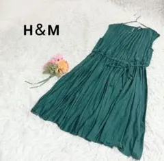 エイチアンドエム【L】ノースリーブロングワンピース　プリーツスカート ウエスト紐