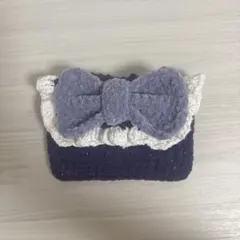 リボン付き紫色編み物 カメラケース カードケース ミニポーチ プリンセスモール