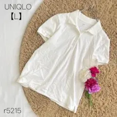 ユニクロ　UNIQLO 半袖ポロシャツ　綿混　無地　定番　ホワイト【L】のサムネイル