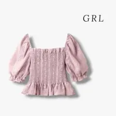 GRL グレイル 2way レース ブラウス 刺繍 シャーリング pm084 F