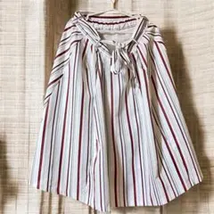 GLACIER ストライプ柄 フレアスカート リボンベルト付き Lサイズ