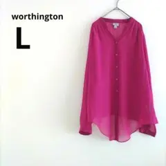 worthington ワシントン 長袖 シャツ Vネック L ピンク トップス
