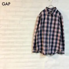 【美品】GAP 長袖チェックシャツ ネイビー　Lサイズ　平成レトロ　Y2K