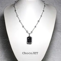 チェコビーズ・スクエアネックレス ブラックシルバービーズネックレス 両面黒色銀色