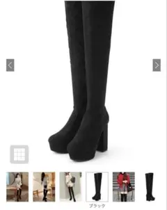 プラットフォームスエードニーハイブーツ　ブラック