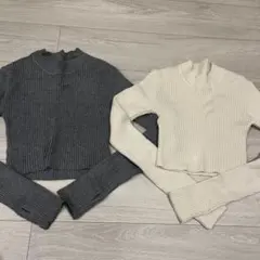 GRL サムホール付きショート丈ニットトップス　2枚セット