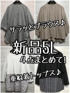 新品☆6L♪サラッと素材ブラウスと重ね着トップス4枚まとめて♪〇L290