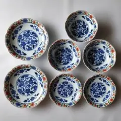 有田焼 吾山窯 染付赤絵 花唐草 7点セットのサムネイル
