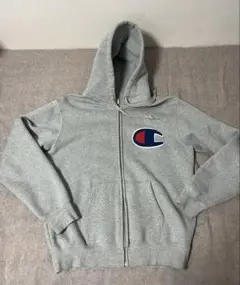 champion 裏起毛　ジップパーカー　グレー　刺繍ロゴ