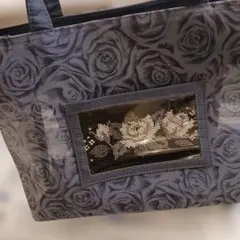 バラ模様トートバッグ グレー系