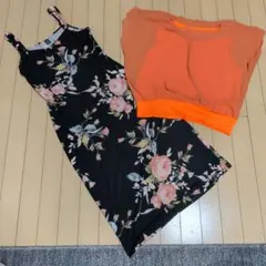 SHEIN 花柄キャミワンピース オレンジトップス 2点セット