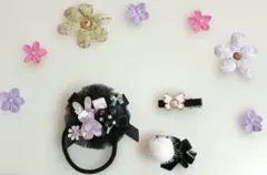 ヘアリボン、ヘアクリップ　3点セット