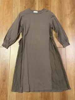 ブラウン 長袖 ロング ワンピース M レース ゆったり マタニティ しまむら