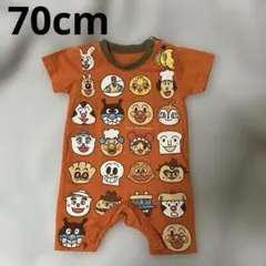 70cm 男の子 女の子 半袖ロンパース アンパンマン オレンジ キャラクター