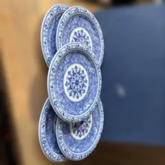 ぽ*】様 青と白の花柄皿 5枚セット