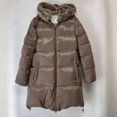 ダウンコート ファー付き フード付き ミドル丈 光沢 ブラウン L 美品