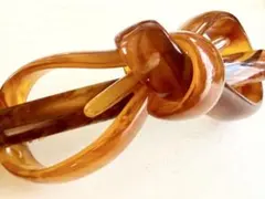 未使用 大ぶり クリアブラウン 茶色 リボンモチーフ 髪留め バレッタ