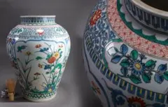 有田焼　柿右衛門様式　色絵七宝花唐草三方花卉図　大壷　BE931