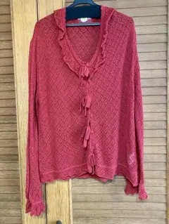 ピンクハウス・レース編みカーディガン赤