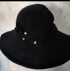 【未使用】ダークネイビーニットハット パール装飾付き