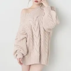 NICE CLAUP ケーブルニットミニワンピース