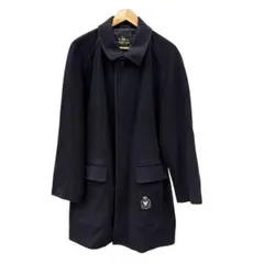 カシミヤブレンド ステンカラーコート 比翼 ブラック LLサイズ ロングコート