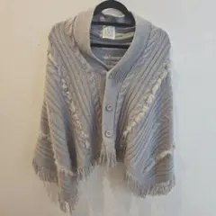 グレー ニット ポンチョ フリンジ付き
