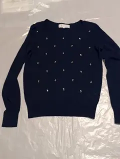 ROPÉ PICNIC ネイビー ビジュー長袖薄めのニット 38