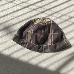 キッズ チェック柄ブラウン帽子 54cm