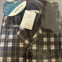 メンズ綿混襟もこのモコモコネイビー系チェック パジャマMサイズ　Lサイズあります