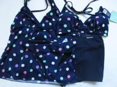 新品 9M 婦人水着 ビキニ 4点セット ドット ネイビーのサムネイル