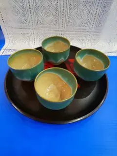 素焼きに綺麗な釉薬がかかった 湯呑み × 4 + 盆