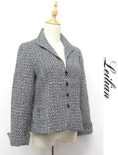 E526/Leilian ツイードジャケット 総裏 4つボタン 11 L 紺