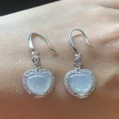 値下げ　ミャンマー産天然本翡翠　A貨　氷種　ハート　S925 ピアス