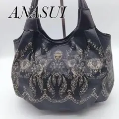 極美品 ANNA SUI 花柄 ローズ柄 フリル ハンドバッグ ゴシック調 黒