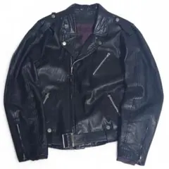 Vintage レザー 短丈 ダブルライダース ベルト付 薄手 黒 YKK